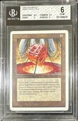 1993 MTG Unlimited Mana Vault Magic the Gathering BGS 6 EX-MT, Excellent-Mint - Image 1