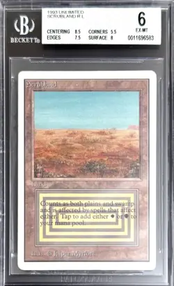 Vintage 1993 MTG Unlimited Scrubland Magic the Gathering BGS 6 Excellent-Mint - Image 1