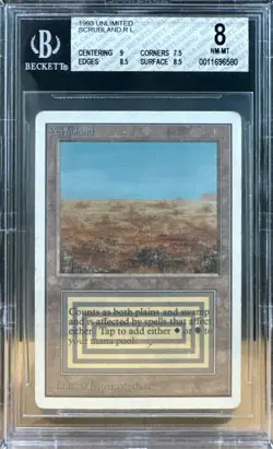 1993 MTG Unlimited Scrubland Magic the Gathering BGS 8 Near Mint - Image 1