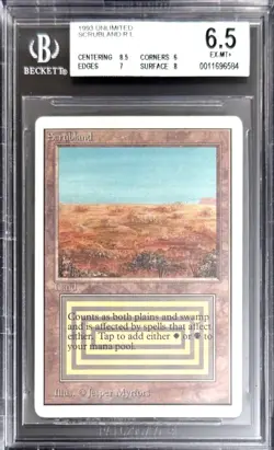 MTG 1993 Unlimited Scrubland Magic the Gathering BGS 6.5 EX-MT+ - Image 1