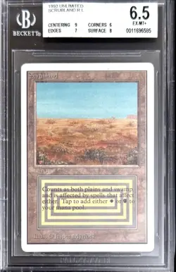 1993 MTG Unlimited Scrubland Magic the Gathering BGS 6.5 Excellent Mint+ - Image 1