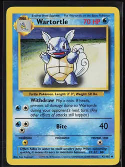 Wartortle 42/102 Uncommon Base Set Unlimited Pokemon Moderately Played - Image 1