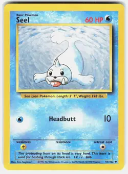 Seel 41/102 Uncommon Base Set Unlimited Pokemon Lightly Played - Image 2