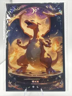 Pokemon Night Blade Charizard Chases Art Board 4x6in Fan Art For Home Decor - Image 1