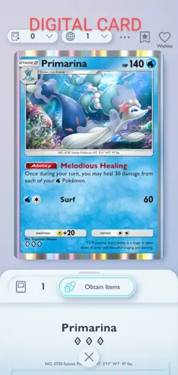 Pokemon Pocket Mobile Game Celestial Guardians Set Primarima ◇◇◇ Rare Digital - Image 1