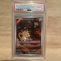 2025 POKEMON DESTINED RIVALS #203/182 TEAM ROCKET'S MEOWTH ILLUS. RARE PSA 10 - Image 1