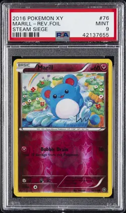 2016 POKEMON XY STEAM SIEGE #76 MARILL-REVERSE FOIL PSA 9 - Image 1