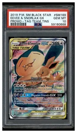 2019 POKEMON EEVEE & SNORLAX GX #SM169 SM PROMO FA TAG TEAM TINS PSA 10 GEM MINT - Image 1