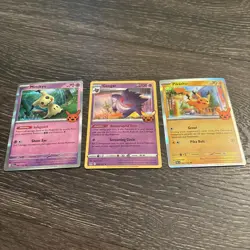 Pokemon Pumpkin Stamped Gengar Mimikyu Pikachu Holo Lot of 3 NM Trick Or Trade - Image 1
