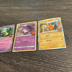 Pokemon Pumpkin Stamped Gengar Mimikyu Pikachu Holo Lot of 3 NM Trick Or Trade - Image 2