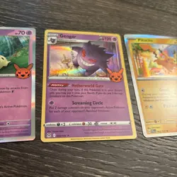 Pokemon Pumpkin Stamped Gengar Mimikyu Pikachu Holo Lot of 3 NM Trick Or Trade - Image 3