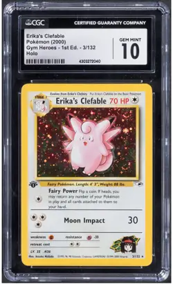 2000 Pokemon Erika's Clefable 3 1st Edition Gym Heroes Holo CGC 10 SWIRL - Image 1