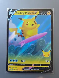 Surfing Pikachu V 008/025 Celebrations 25th Anniversary NM POKEMON Holo - Image 1