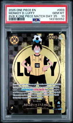 2025 ONE PIECE PROMOS BVB X ONE PIECE MATCH DAY 2025 #003 MONKEY D. LUFFY PSA 10 - Image 1