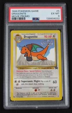 1999 Pokemon Game DRAGONITE 5 MOVIE BLACK STAR PROMO PSA 6 EX-MT - Image 1