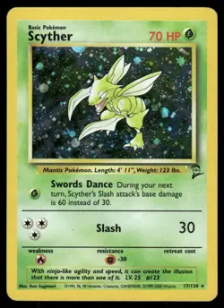 Pokemon Cards Scyther 17/130 Holo Base Set 2 WOTC Rare MP - Image 1