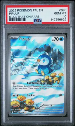 2025 POKEMON PFL EN-PHANTASMAL FLAMES ILLUSTRATION RARE #098 PIPLUP PSA 10 - Image 1