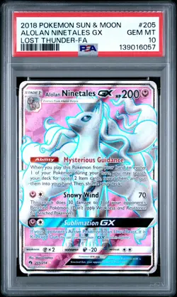 2018 POKEMON SUN & MOON LOST THUNDER #205 FULL ART/ALOLAN NINETALES GX PSA 10 - Image 1