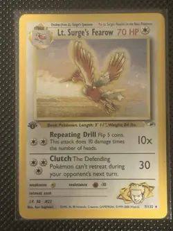 LT. SURGE'S FEAROW 2000 POKEMON GYM HEROES 1ST EDITION HOLO MP - Image 1