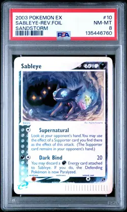 2003 POKEMON EX SANDSTORM #10 SABLEYE-REVERSE FOIL PSA 8 - Image 1