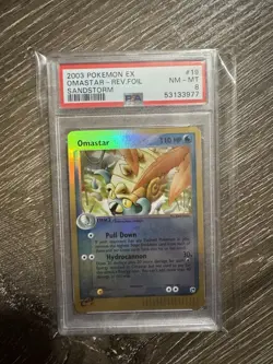 Pokemon PSA 8 Omastar 19/100 Sandstorm Reverse Holo Rare ENG 2003 - Image 1