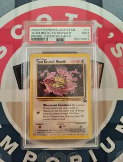 2000 POKEMON PROMO BLACK STAR POKEMON LEAGUE #18 TEAM ROCKET'S MEOWTH PSA 9 - Image 1