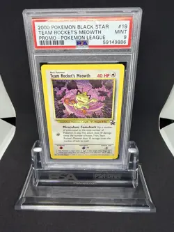 2000 Pokemon Black Star Team Rocket’s Meowth Pokemon League Promo #18 PSA 9 - Image 1