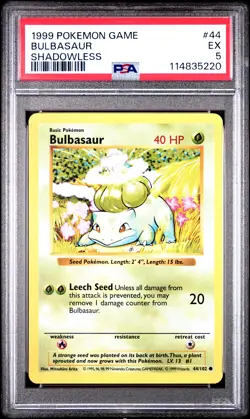 1999 POKEMON BASE SET SHADOWLESS #44 BULBASAUR PSA 5 - Image 1