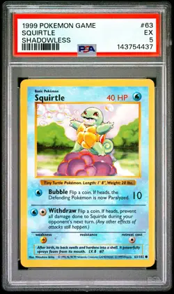 1999 POKEMON BASE SET SHADOWLESS #63 SQUIRTLE PSA 5 - Image 1