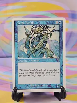 Magic the Gathering MTG Seventh Edition 2001 Card | Coral Merfolk 66/350 - Image 1