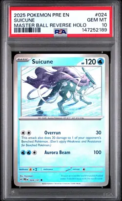 2025 Pokemon Prismatic Evolutions SUICUNE #24 Master Ball Holo PSA 10 Gem Mint - Image 1