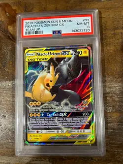 POKEMON 2019 Sun Moon Team Up PIKACHU ZEKROM GX #33 PSA 8 RARE - Image 1