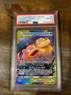 POKEMON 2019 Sun Moon Unified Minds SLOWPOKE PSYDUCK GX #35 PSA 8 RARE - Image 1