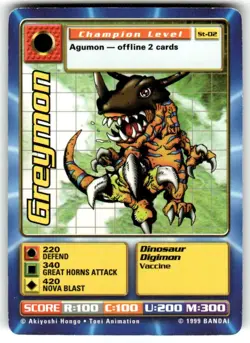 Greymon St-02 1st Edition 1999 Digimon Card Non Holo - Image 1