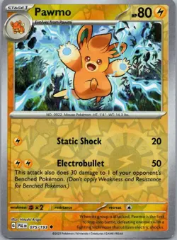 Pokemon TCG Pawmo 075/193 Paldea Evolved Rev Holo NM - Image 1