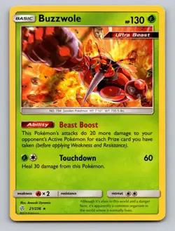 Buzzwole 21/236 Holo Rare Cosmic Eclipse Pokemon Holo Foil NM - Image 1