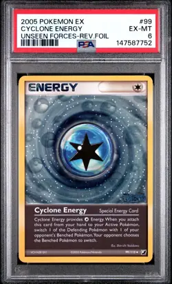 PSA 6 EX-MT 2005 POKEMON EX UNSEEN FORCES #99 Cyclone Energy REVERSE HOLO FOIL - Image 1
