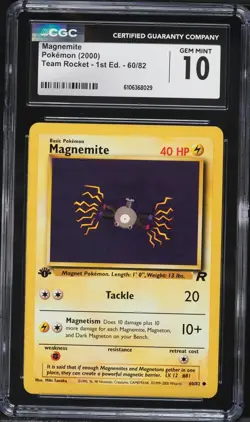 CGC 10 GEM MINT Pokemon 2000 Team Rocket 1st Edition 60/82 Magnemite Card - Image 1