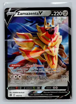 Pokemon TCG Zamazenta V Sword & Shield: Brilliant Stars 105/172 Holo Ultra Rare - Image 1