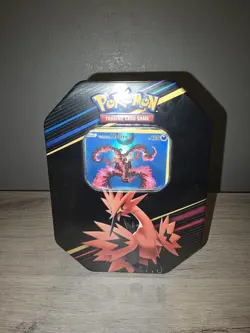 Pokemon TCG Crown Zenith Galarian Zapdos Error Tin With Galarian Moltres Promo - Image 1