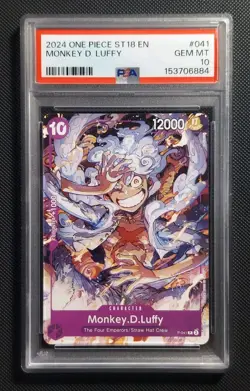 2024 ONE PIECE ST18 EN MONKEY D LUFFY P-041 GEAR 5 ENGLISH PURPLE PSA 10 - Image 1