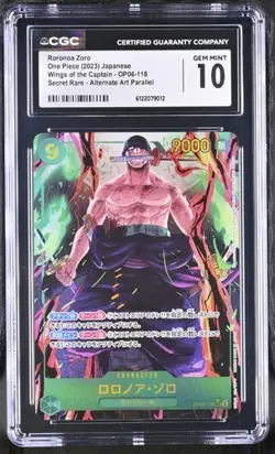One Piece Japanese Roronoa Zoro CGC Gem Mint 10 OP-06 AA Parallel Secret Rare - Image 1