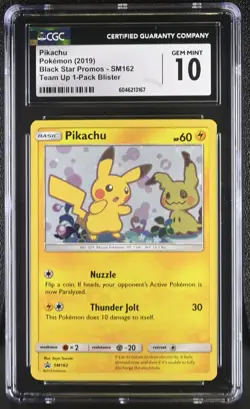 CGC 10 GEM MINT Pikachu SM162 Sun Moon Black Star Promo Pokemon Card - Image 1