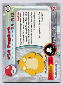 Topps 1999 Psyduck #54 Pokemon TV Animation Edition Series 1 (Black Label) MP - Image 2