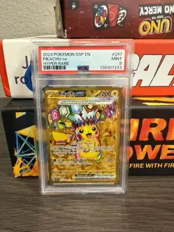 PSA 9 Pokemon Pikachu ex 247/191 Hyper Rare Holo Sv08 Surging Sparks English - Image 1