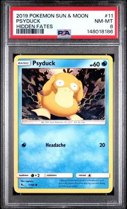 2019 POKEMON SUN & MOON HIDDEN FATES #11 PSYDUCK PSA 8 - Image 1