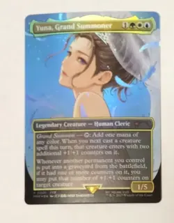 MAGIC MTG FINAL FANTASY YUNA, GRAND SUMMONER FFX PROMO 001 BORDERLESS FOIL - Image 1
