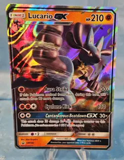Pokemon Lucario GX Sun & Moon Black Star Promo SM100 LP Rare - Image 1