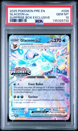 2025 POKEMON PRE EN-PRISMATIC EVOLUTIONS #026 GLACEON EX PSA 10 - Image 1