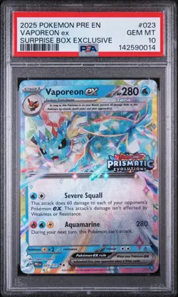 2025 POKEMON PRE EN-PRISMATIC EVOLUTIONS #023 VAPOREON EX PSA 10 - Image 1